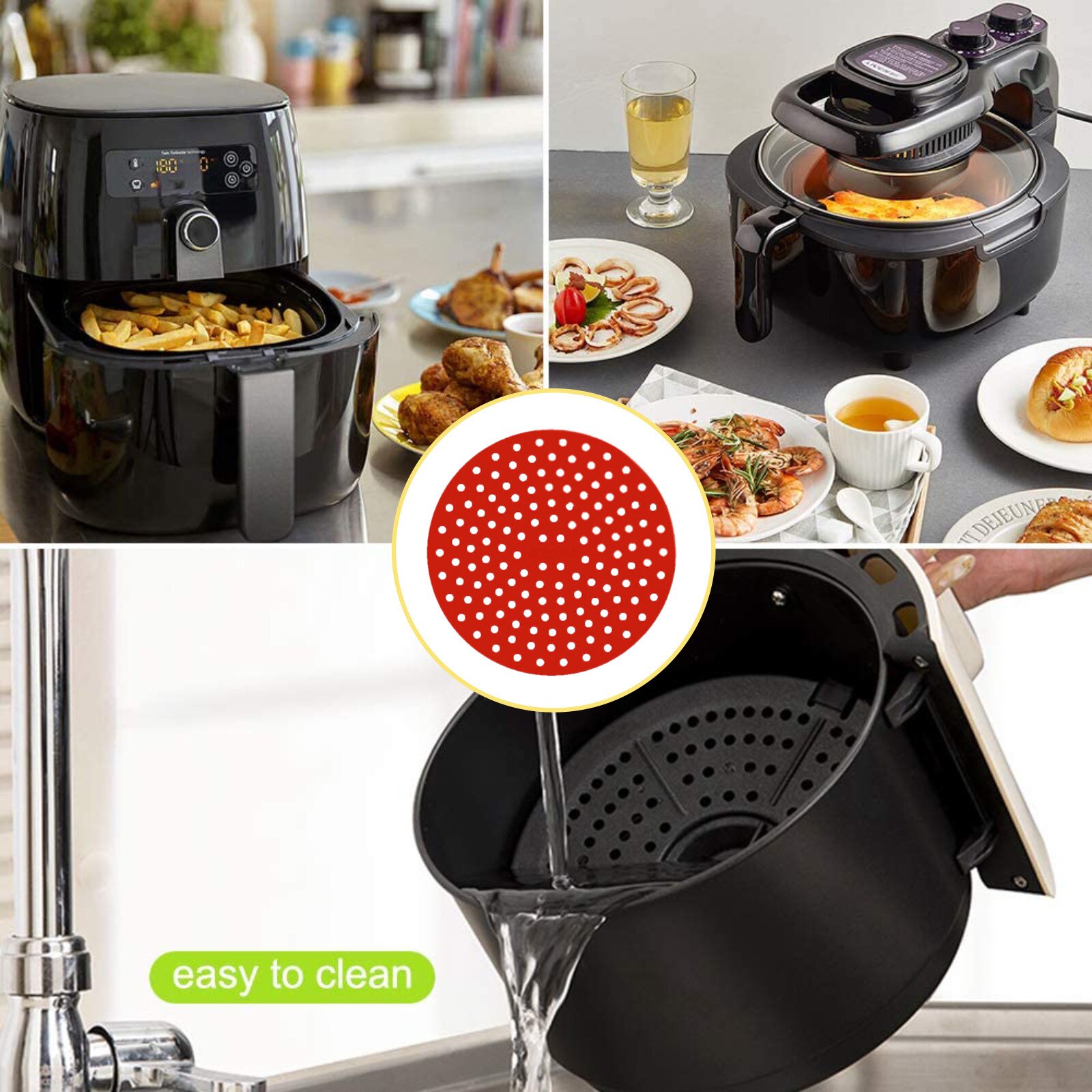 Reusable Air Fryer Liners Round Non-Stick Silicone Air Fryer Basket Mats Accessories For Ninja Gourmia Power and More BPA