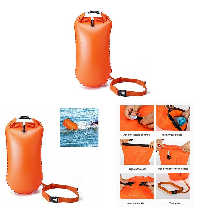 Redningsvest oppustelig åben svømning bøje båd flyde tør taske dobbelt airbag med taljebælte til svømning vand sport opbevaringstaske