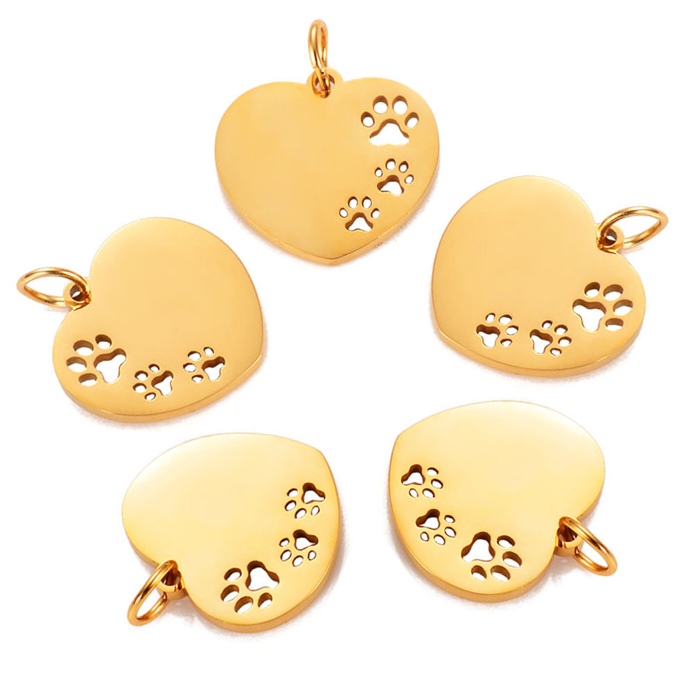 10 unids/lote de dijes de corazón de pata hueca, dijes pulidos con espejo de acero inoxidable, , colgante de pata de corazón para fabricación de joyas: orange