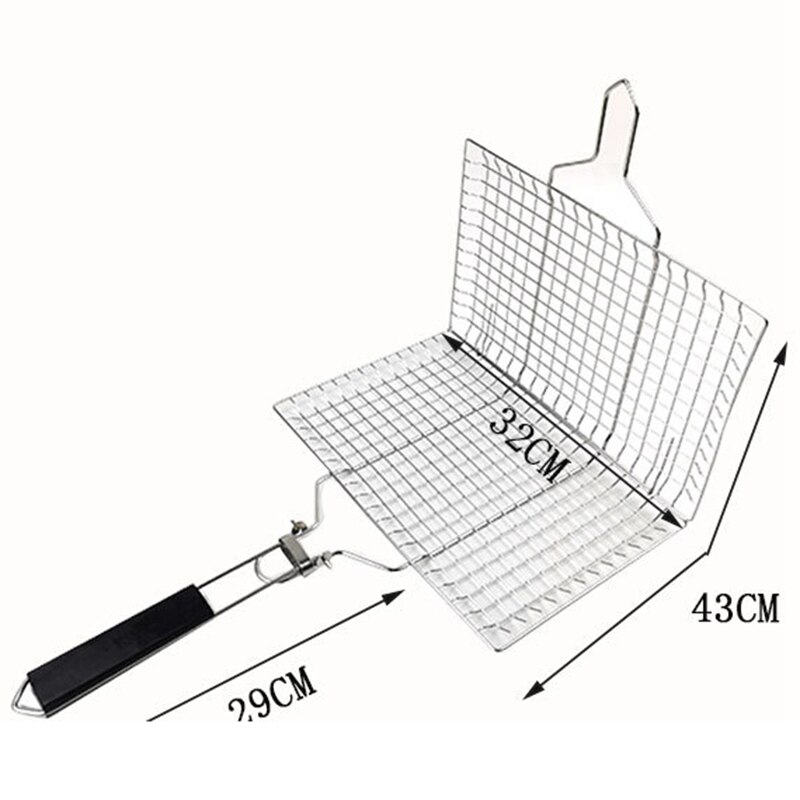 Folding Portable 304 Stainless Steel BBQ Grill Basket Removable Handle for Fish Vegetables