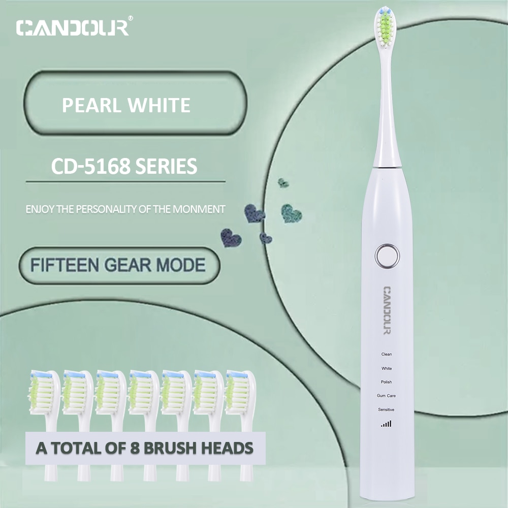 Candour Cd-5168 Elektrische Tandenborstel 15 Modi Volwassen Timer Borstel 15 Modus Sonic Toothbrushe Vervanging Usb Lader Oplaadbare