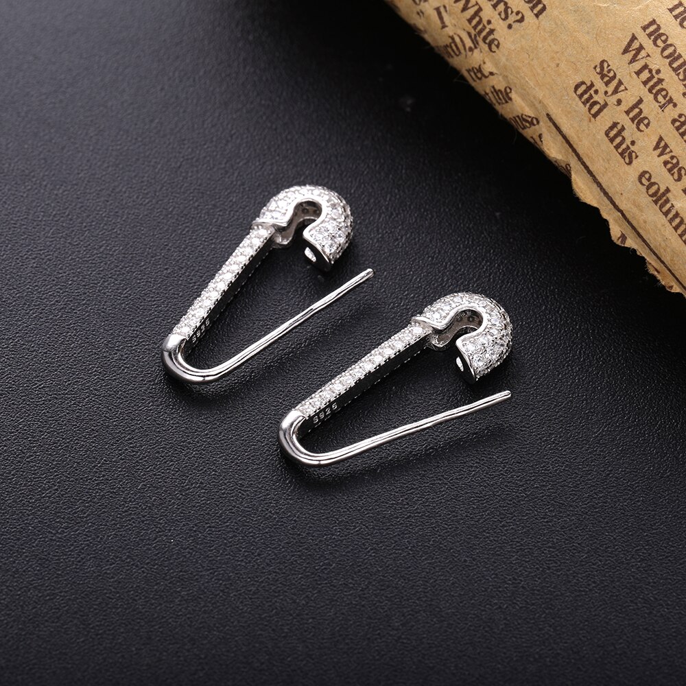 Slovecabin Micro Pave Safety Pins Pulse Ear Cuff Single Earring 925 Sterling Silver With CZ Original Simple Jewelry