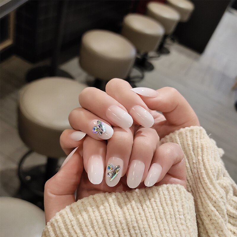 24 Pcs/Boxed Geleidelijke Verandering Witte Bloem Lange Europa Amerika Kleine Decoratie Nep Franse Nagels Pre Acryl Nail producten: Default Title