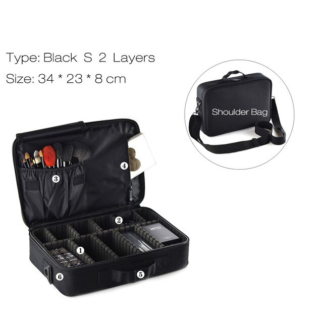 Frauen Kosmetik Tasche Reise Make-Up Organizer Professionelle Machen Up Box Kosmetik Tasche Taschen Schönheit Fall Für Make-Up Künstler: Black S 2 Layers