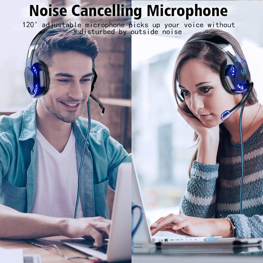 KOTION EACH Gaming Headset Deep Bass Stereo Game Headphone with Microphone LED Light for PS4 PC Laptop+Gaming Mouse+Mice Pad