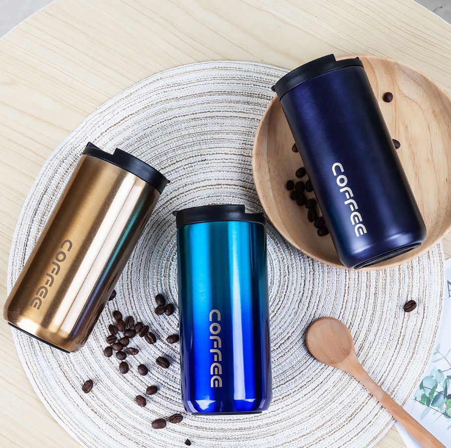 Taza de café de acero inoxidable para hombre, frasco de vacío Simple de Color degradado, a la , para oficina, práctica taza recta, novedad, , 304
