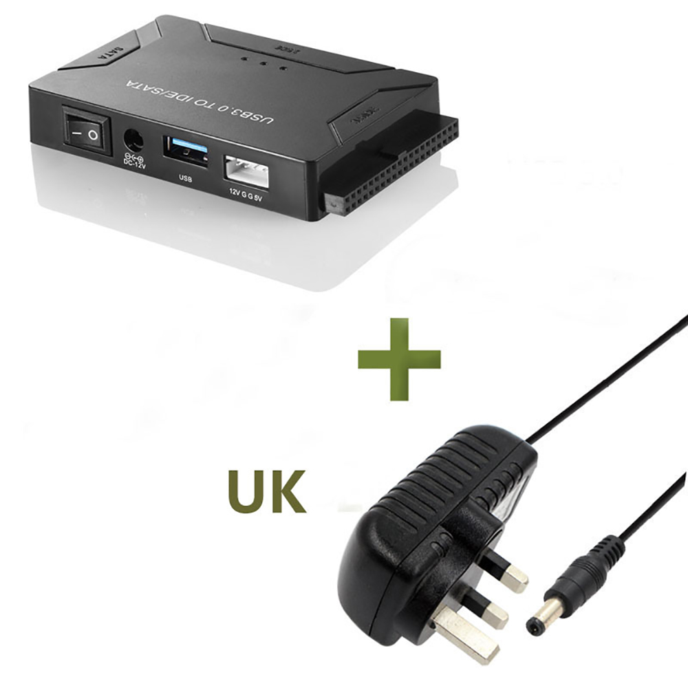 Adaptador de datos USB 3,0 a SATA IDE ATA para PC y portátil, controlador de disco duro HDD de 2,5 "y 3,5" con alimentación externa, convertidor SSD HDD: Blanco