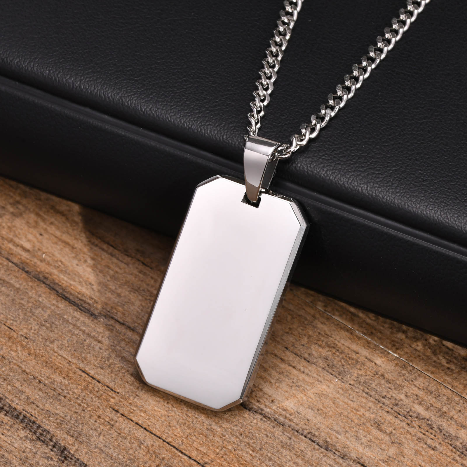 Vnox Dogtag-kettingen voor heren, geometrische rechthoekige hanger met Cubaanse ketting, zwart zilverkleurige roestvrijstalen casual halskraag: Overigen / Staal Kleur