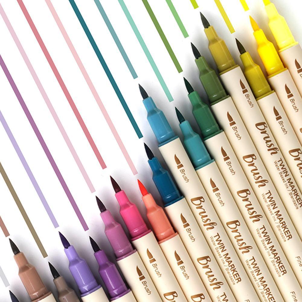 3 pçs highlighter caneta retro dupla cabeça escova caneta criativa arte marcador desenho pintura aquarela material escolar papelaria