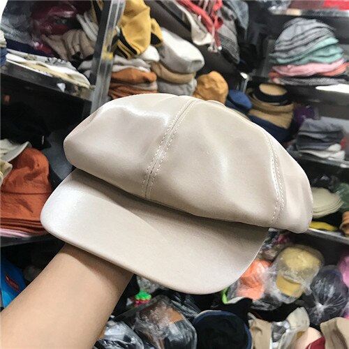 01909-ting002 Klassieke stijl solid Glossy lady VIZIEREN cap vrouwen vrije tijd hoed: Beige