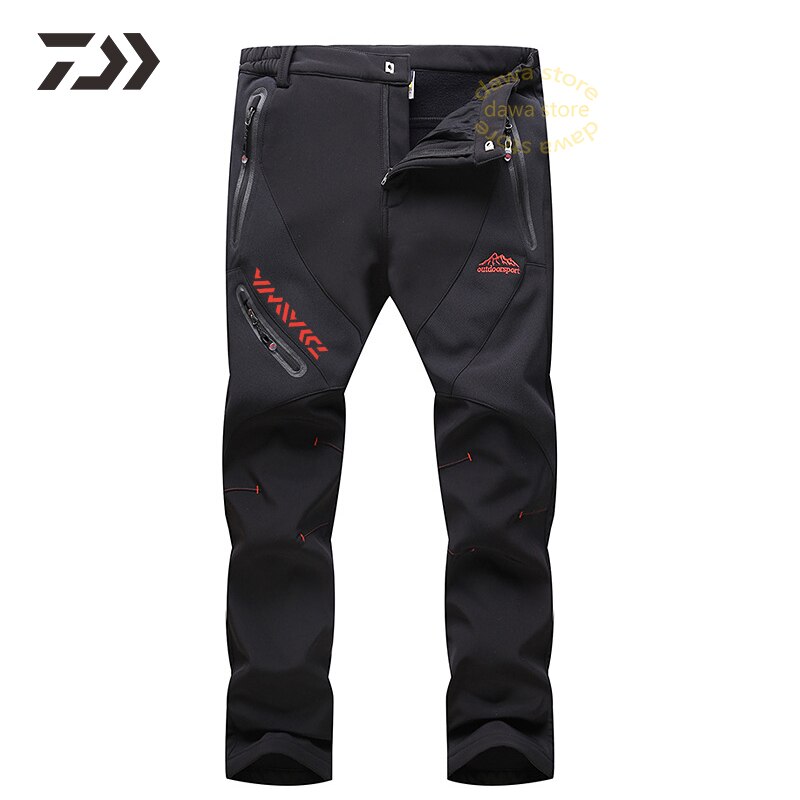 Winter heren visbroek waterdichte outdoor broek thermische dikke heren viskleding bergbeklimmen fluwelen broek wandelen: Zwart / Xl