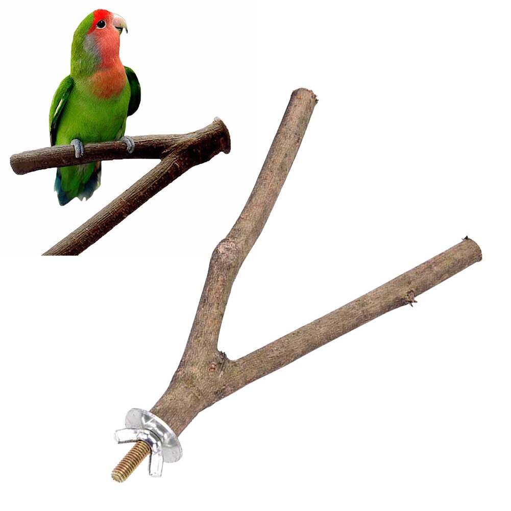 Loro jaula para pájaros, tenedor de pie, Rama, perchas, suministros para mascotas, estante de madera, juguetes para masticar