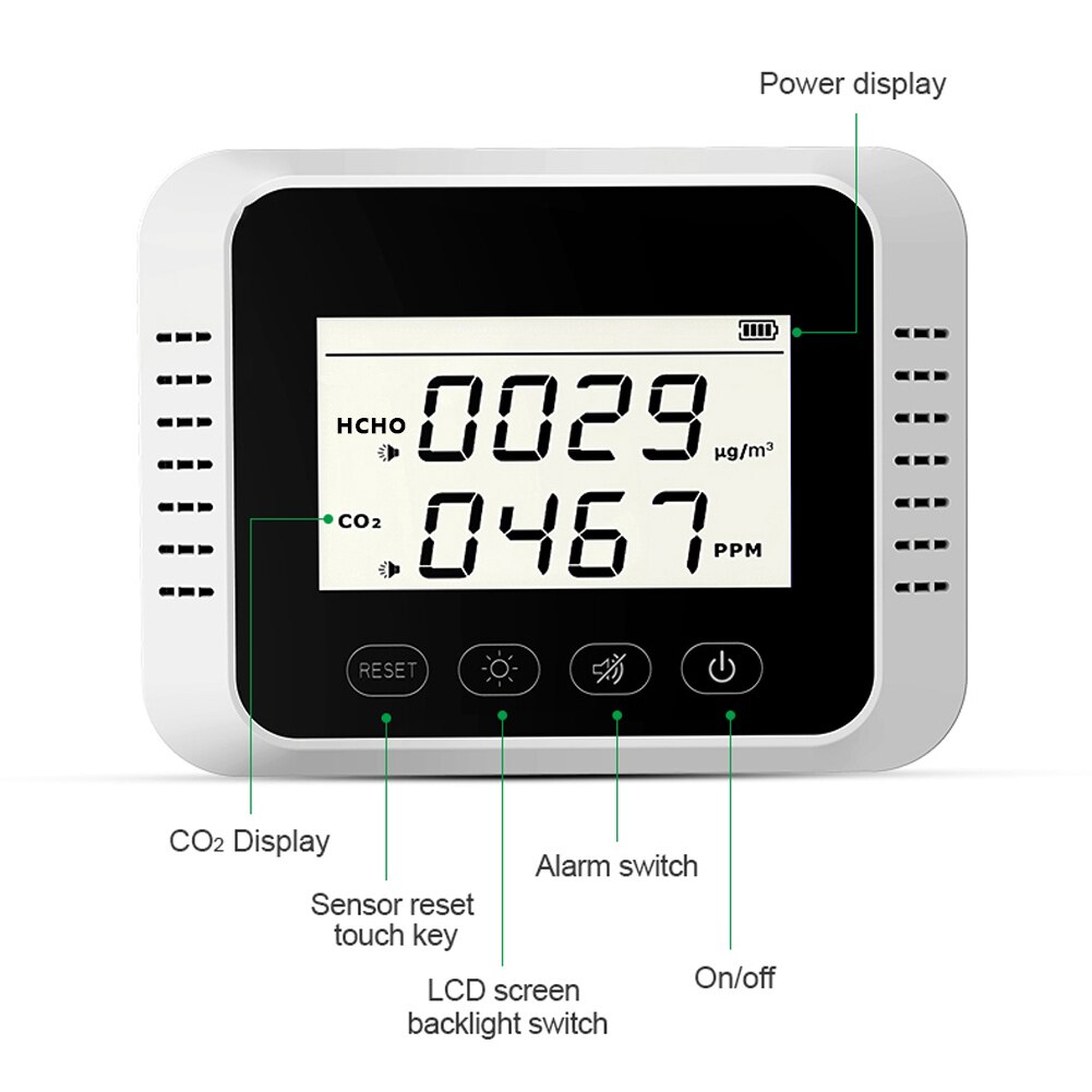 Air Monitor CO2 Meter Digital CO2 Detector Formaldehyde Tester Air Analyzer Medidor CO2 измерение 공기질 CO2 sensor
