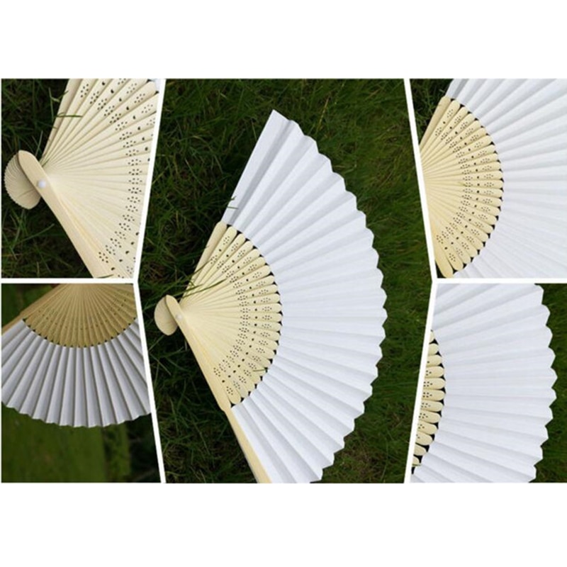 White Color 50 pcs Summer Chinese Hand Paper Fans Pocket Folding Bamboo Fan Wedding Hand Fans Folding Chinese Fans