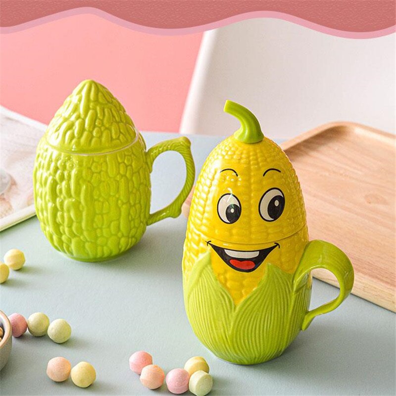 Milk Coffee Cup Ceramic Mug Cartoon Corn Bitter Gourd Shape Couple Mugs Office Water Cups