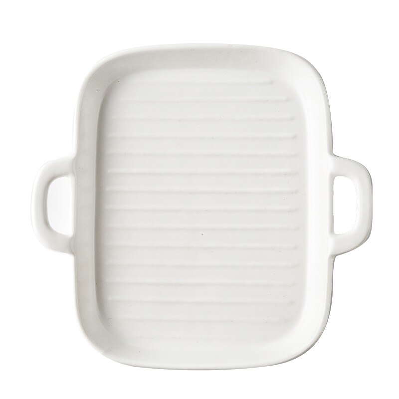 MUZITY Ceramic Baking Plate Round Porcelain Dinner Dish Special Snack or Bread Plate with Handle Bakeware: Square-White Plate