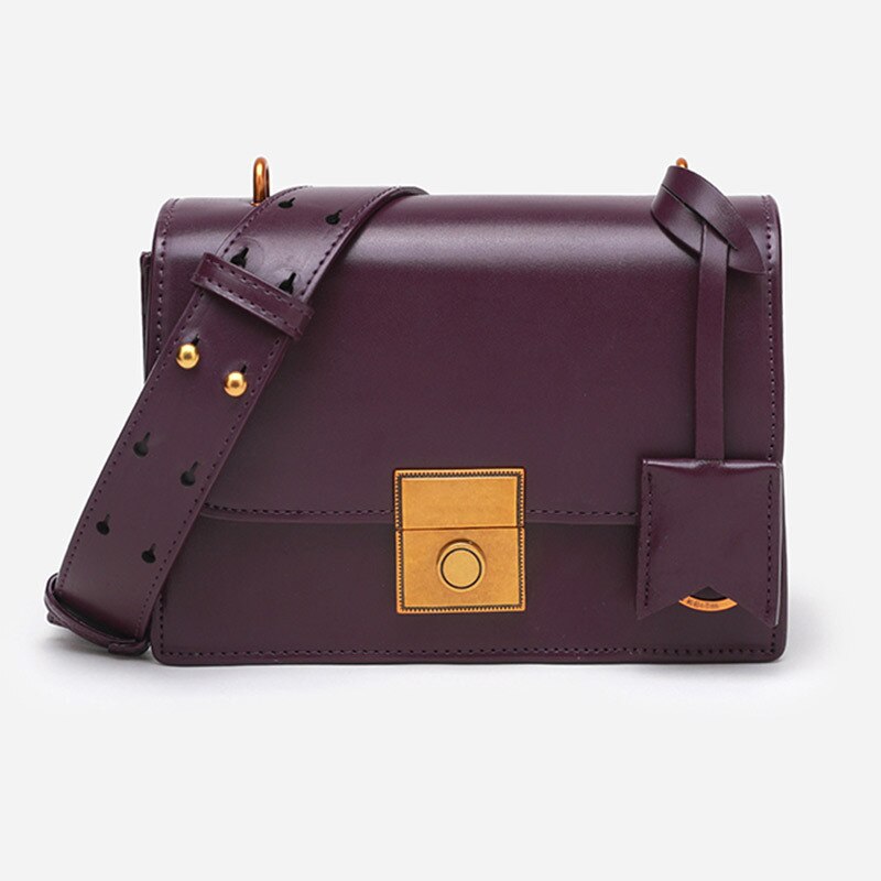 Bred skulderrem dame koreansk stil lille frisk skulder/crossbody taske lille firkantet taske kvinder: Mørke lilla