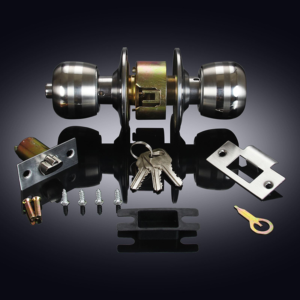 Keyed Entry Door Knob with Lock Round Door Knobs Stainless Steel Interior and Exterior Door Lock for Bedroom Bathroom