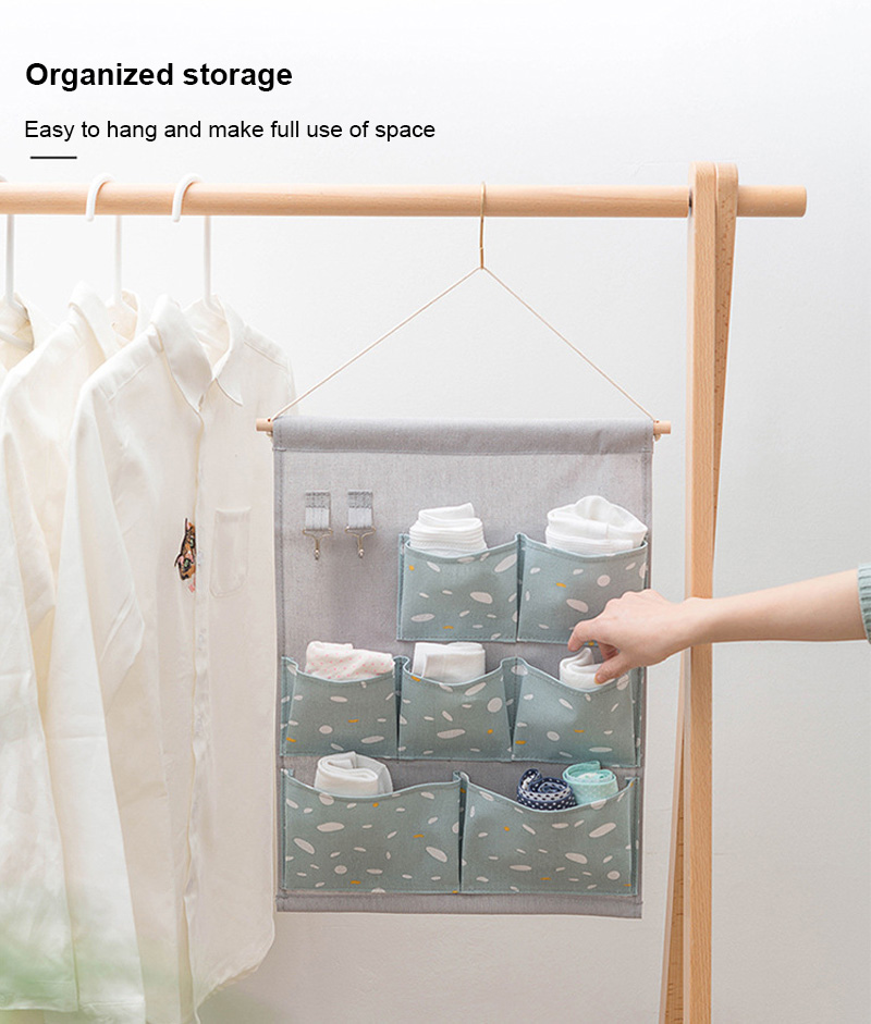 7 Pockets Cotton Wall Mounted Storage Bag Home Room Closet Door Sundries Clothes Hanging Bag Holder Cosmetic Toys Organizer