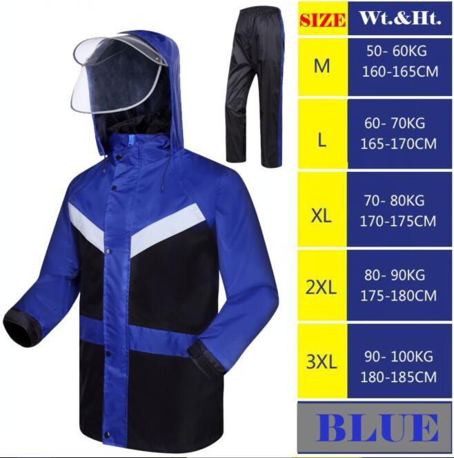 Hi viz vis rain jacket and pants split raincoat with reflective strips tapes rain suit rainwear jacket &amp; pants: BLUE / XL