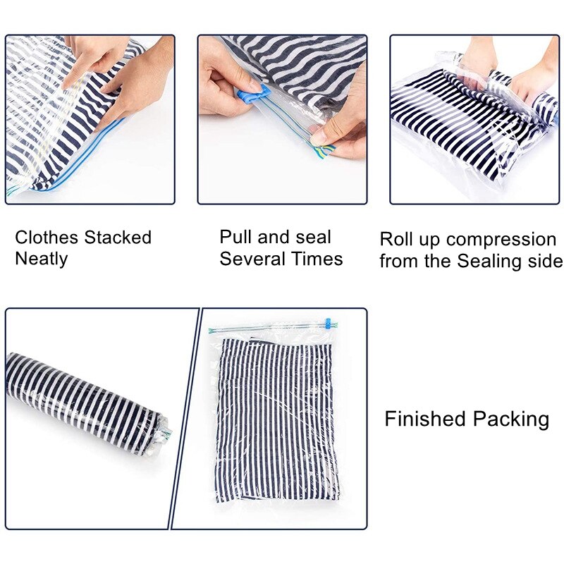 Hand Rolling Compression Storage Bags for Clothes Reusable Plastic Vacuum Packing Sacks Travel Space Saver Bags for Luggage
