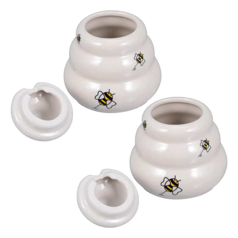 2Pcs Ceramic Honey Pot Honey Jar With Dipper And Lid Kitchen Syrup Container Storage Pot Dispenser Kitchen Accessories