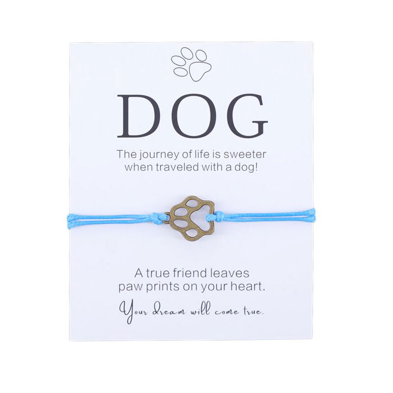 Pulsera de la amistad para él, brazalete con estampado de pata, para amantes de los perros, joyería de deseos, para padres y perros: Brown-Blue