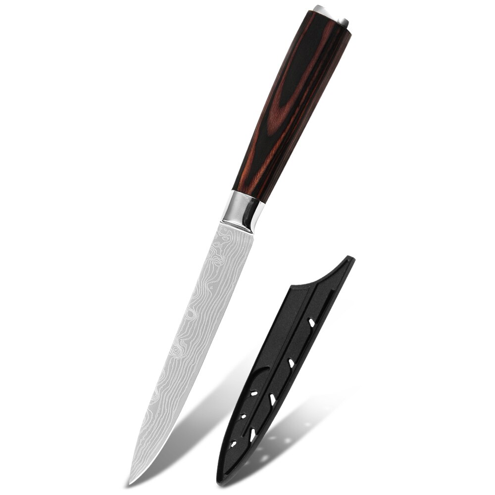 Japanese Knife Set Knives Kitchen Chef Santoku Utility Paring Strong Durable Strong 7cr17 Damascus Pattern Wood Handle: 5 inch utility