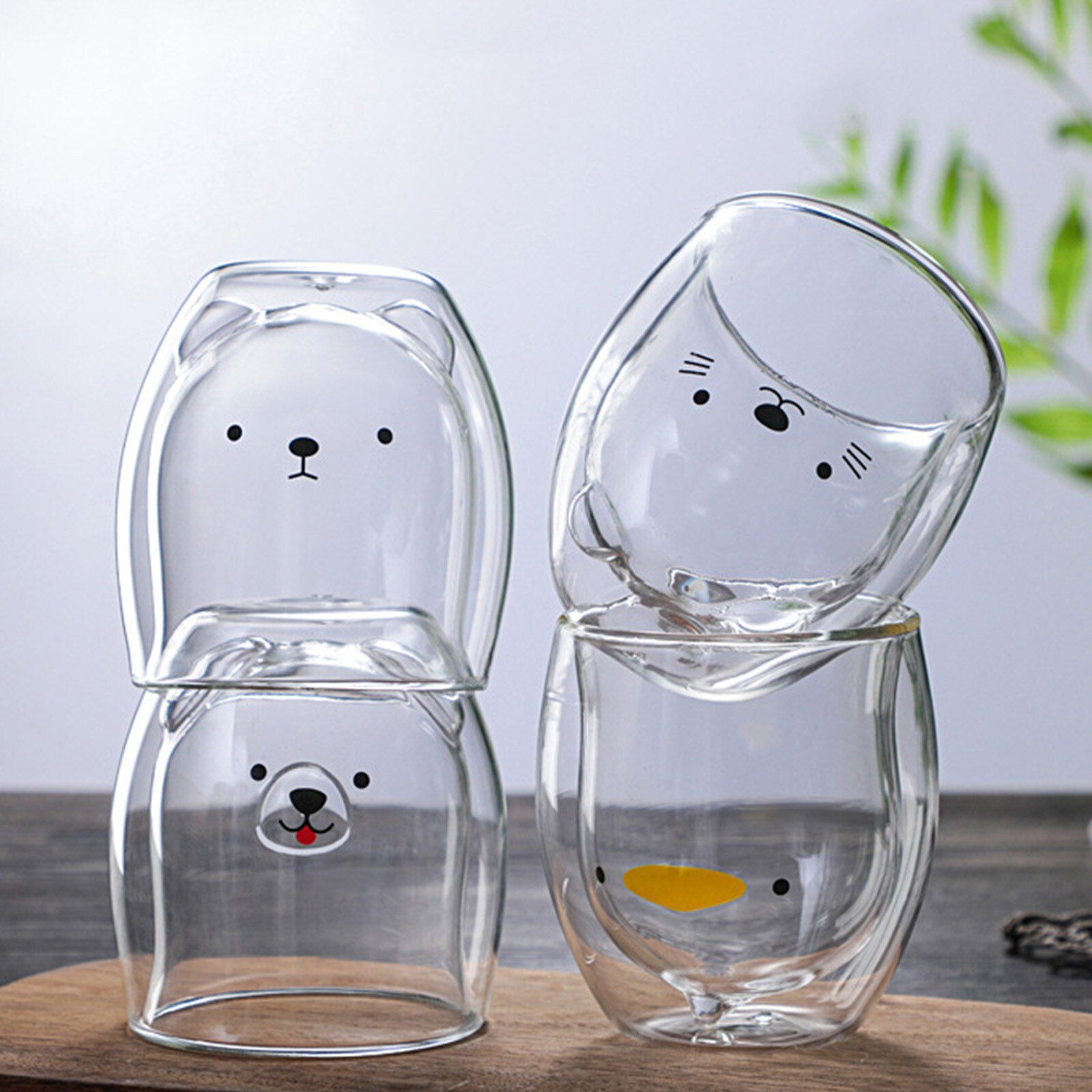 Empêchez la bande dessinée d'échaudage belle Double tasse à café de lait en verre avec la bouche ronde pour boire de l'eau de bière