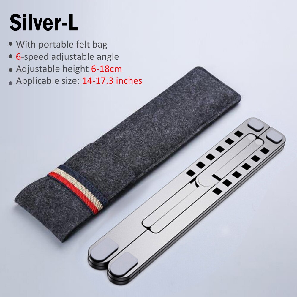 Laptop Stand Portable Heights Adjustable Aluminum AlloyDesktop Ventilated Cooling Holder Folding Ultra for MacBook: silver L