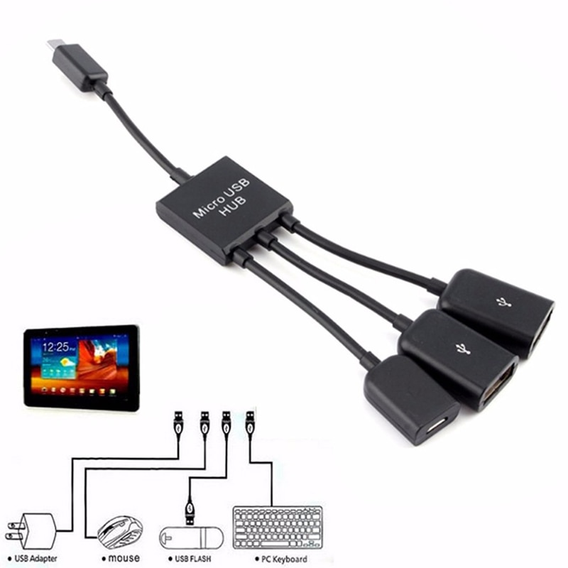 3 In1 Multi-Functie Dual Micro Usb Host Otg Hub Adapter Kabel Man-vrouw Dual Micro Usb 2.0 host Otg Hub Adapter Kabel