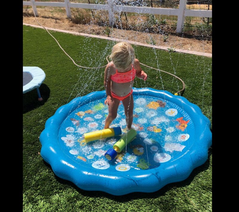 Colchoneta redonda de verano de 170cm, inflable para niños, juegos de animales, juegos de agua, Agua pulverizada de jardín, cojín rociador, almohadilla de juguete para bebé