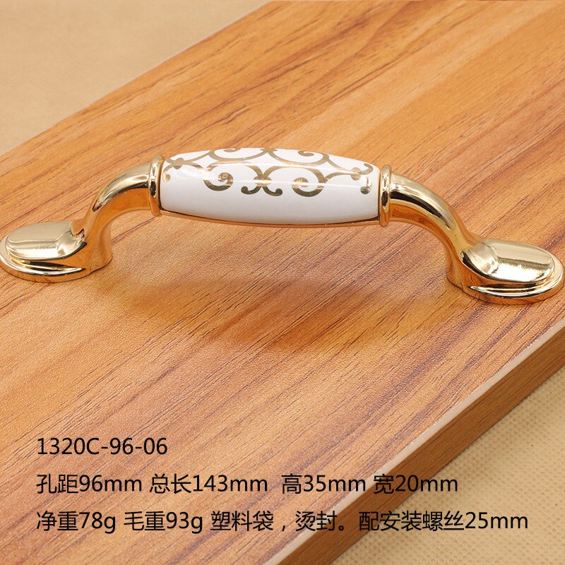 Keramische Handvat Witte Keramische Goud Handvat Kast Lade Schoen Kast Pull Handle Soort Zinklegering Meubilair Hardware: C.C96mm