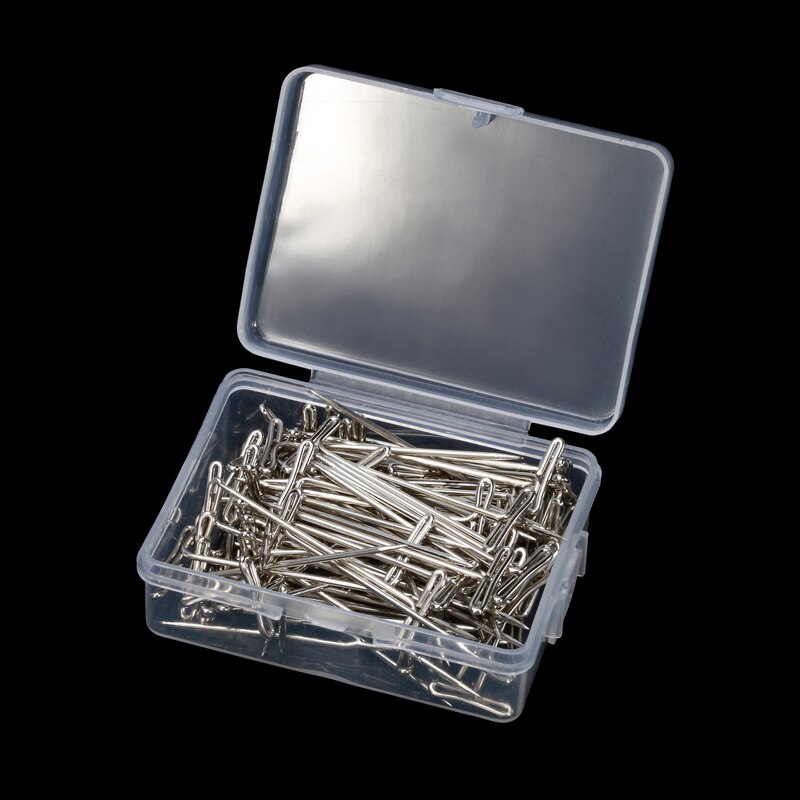 LMDZ-100 Uds. De alfileres en T para pelucas plateadas, 27-53mm de largo, herramientas de estilismo para exhibición de pelucas, modelado de macramé con caja: 100Pcs  45mm