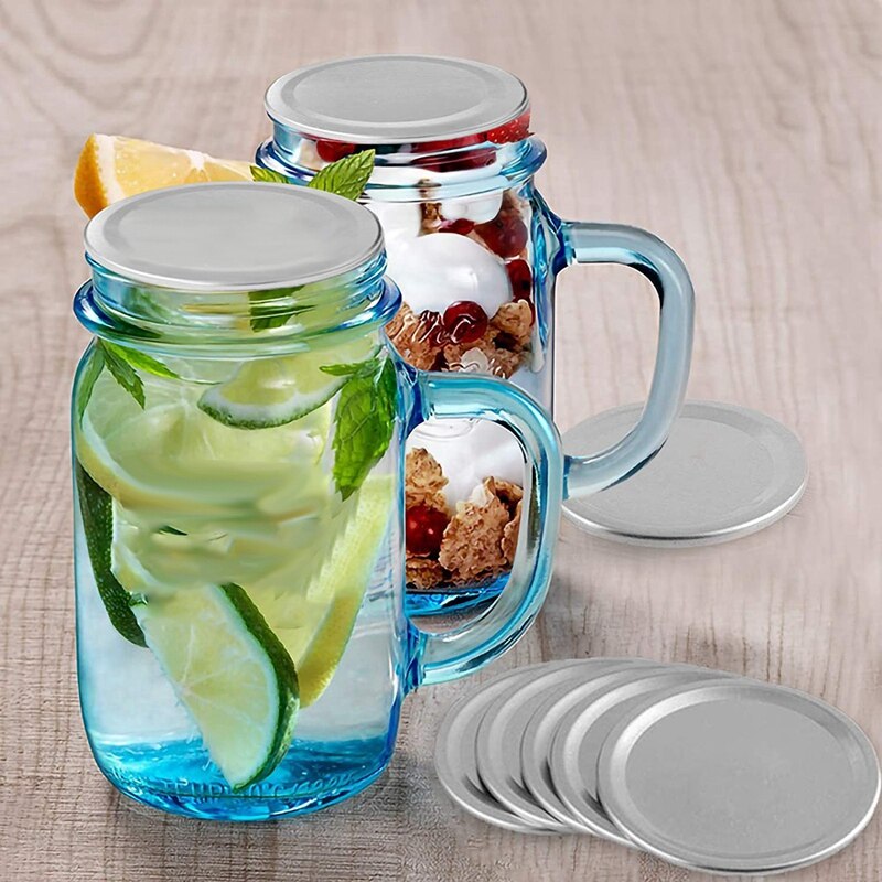 100 Pcs Wide Mouth 86 MM Mason Jar Canning Lids, Reusable Leak Proof Split-Type Silver Lids with Silicone Seals Rings