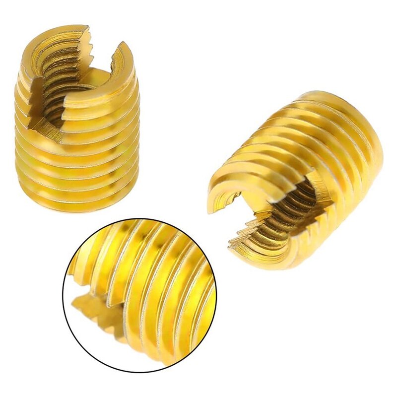 10Pcs M8 x M5 x 10mm Self Tapping Insert Nuts 302 Internal Threads Screw Bushing for Thread Repairing Golden