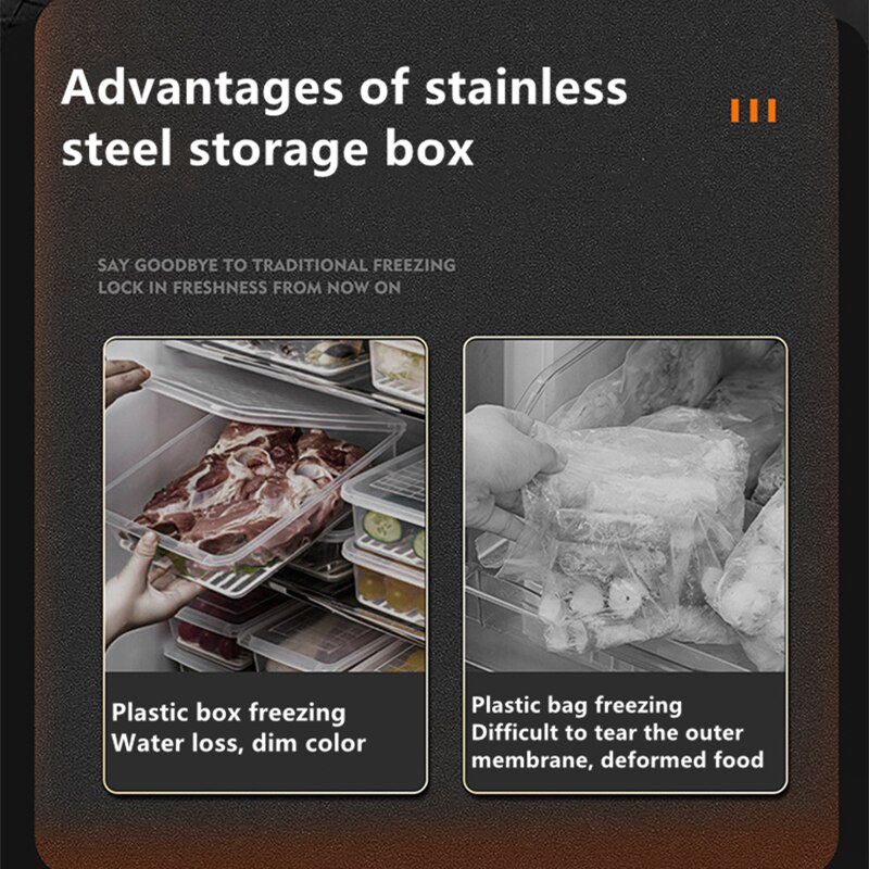 304 stainless steel Food Storage Box Container Kitchen Refrigerator Airtight Fresh-Keeping Storage Box Meat Kitchen Organizer