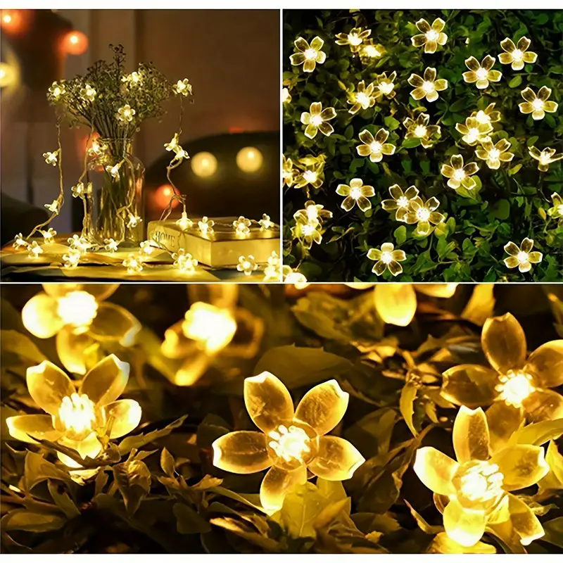 2025 Solar Flower Lichtslingers 200 LEDS Waterdichte Zonne-energie Kerstverlichting 8 Modi Decoratieve Verlichting voor Patio Hek Bruiloft