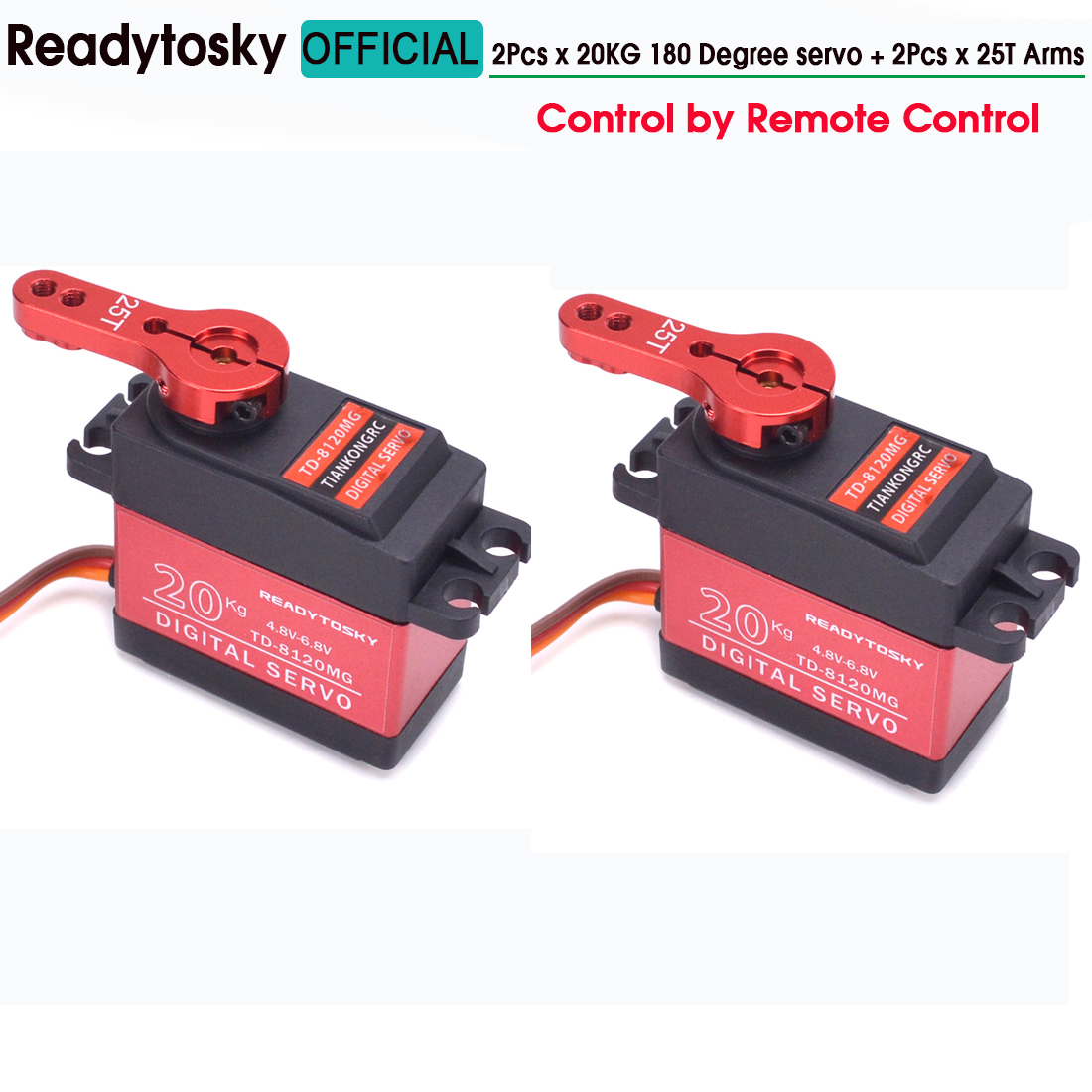 20kg TD8120MG / 25kg TD8325MG Hohe Drehmoment Kernlosen Motor Servo Wasserdichte Digital 180 Grad Servo control durch Fernbedienung control: 2x20KG  2x 25T Arm