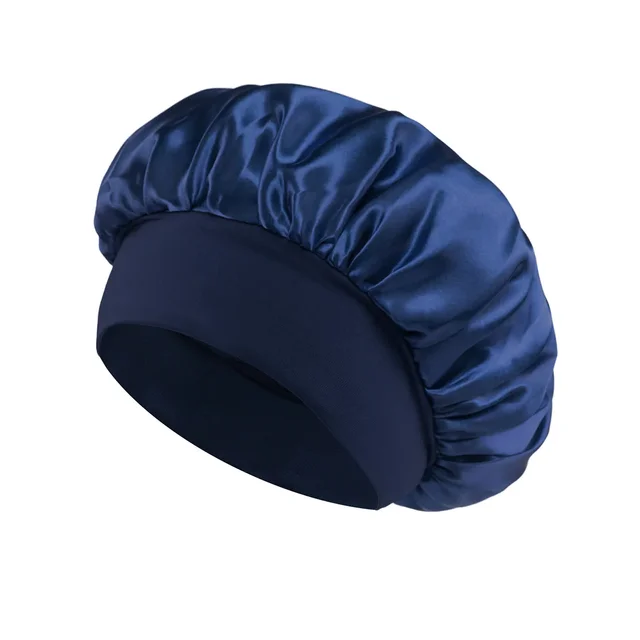 Women Satin Bonnet Hair Bonnet for Sleeping Hair Care Silk Bonnets Solid Wide-brimmed Sleeping Hat with Elastic Soft Band: Blue