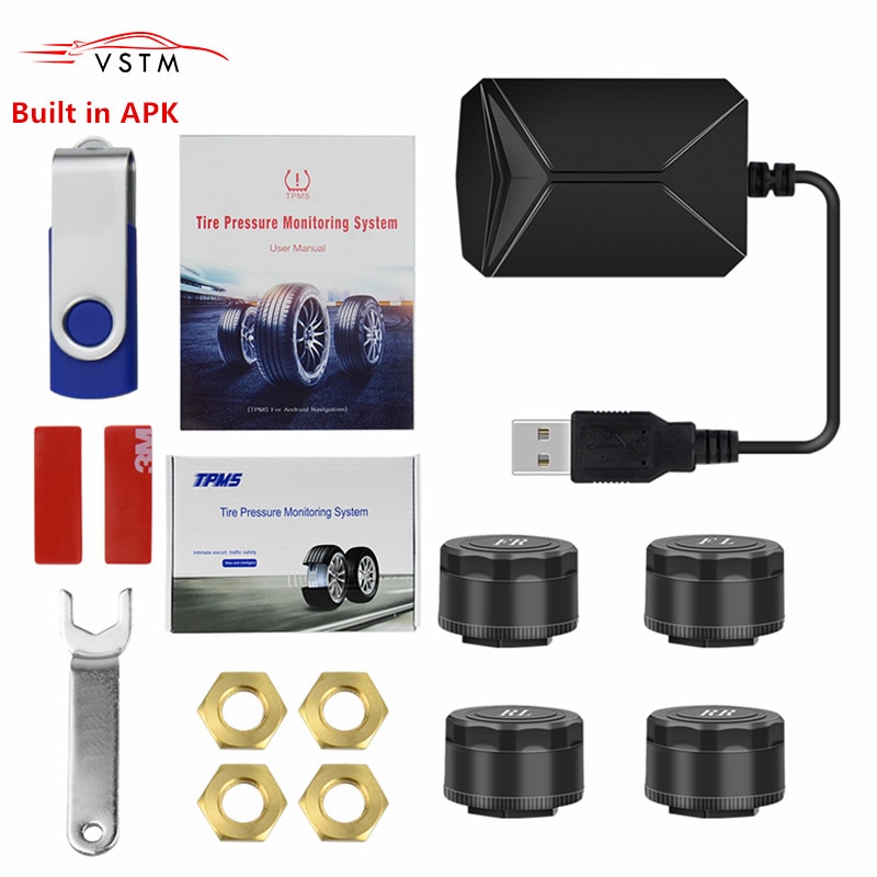 USB Android TPMS Car Tire Pressure Monitoring System Display 4 Sensors Android Navigation Tyre Pressure Alarm 0-116Psi