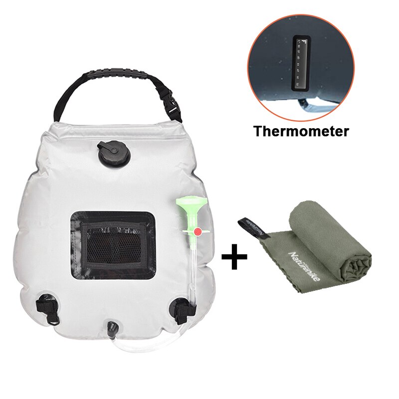 20L Solar- Dusche Tasche wasserdicht für Camping Tragbare Wasser Taschen draussen Faltbare Heizung Umschaltbar Kopf Mit Schnell Trockenen Handtuch: Handtuch Weiß einstellen