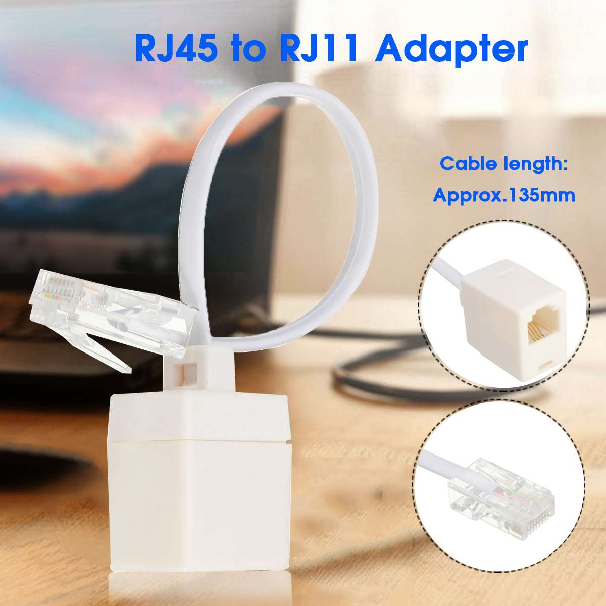Laagste Prijs RJ11 6P4C Vrouwelijke Naar Ethernet RJ45 8P8C Man F/M Adapter Converter Kabel Wit