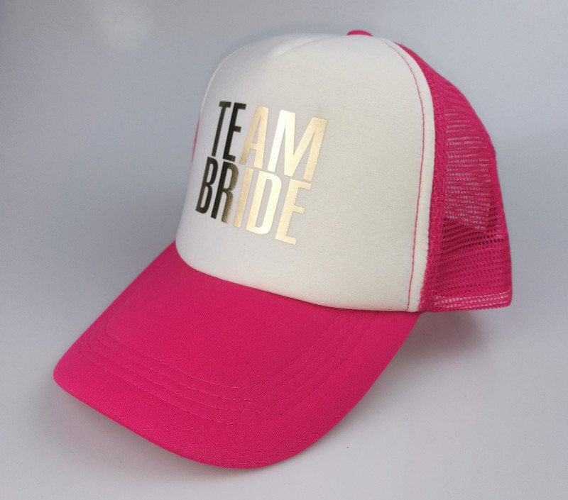 C&amp;Fung BRIDE TEAM BRIDE Bachelorette Hats Wedding party Trucker Caps White Neon gold glitter print hats summer style: team bride rose