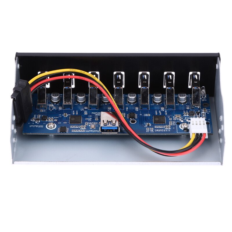USB 3.0 7 Ports 5.25 Inch Metal Front Panel USB Hub with 15 Pin SATA Power Connector USB 3.0 19-pin Header Adapter Cable
