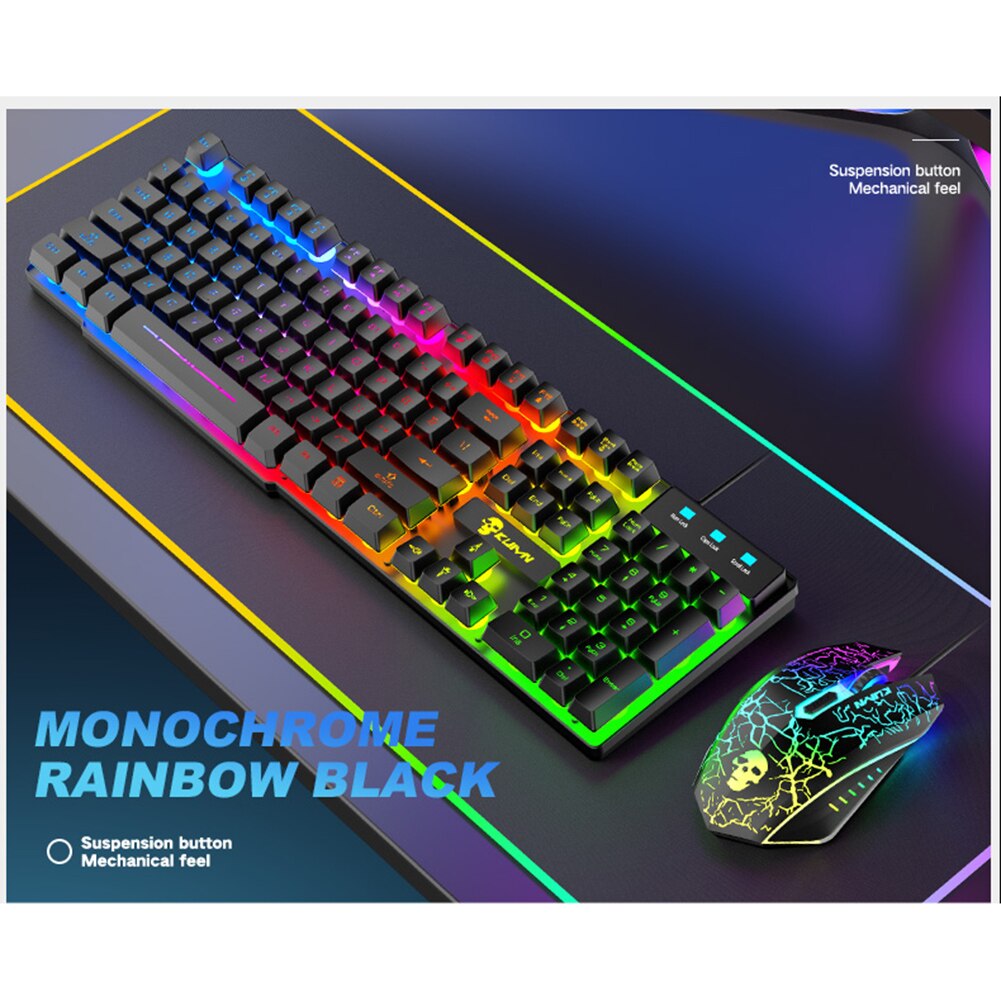 2400DPI LED RGB Backlight Keyboard 2400DPI 6 Buttons USB Ergonomic Wired Gaming Keyboard for PC Laptop Computer Gamer