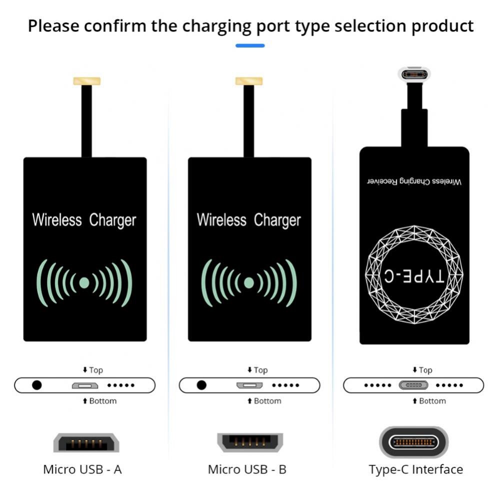 Lekki bezprzewodowy odbiornik ładowania Qi do Samsung Huawei Xiaomi uniwersalny Adapter Micro USB typu C szybka bezprzewodowa ładowarka