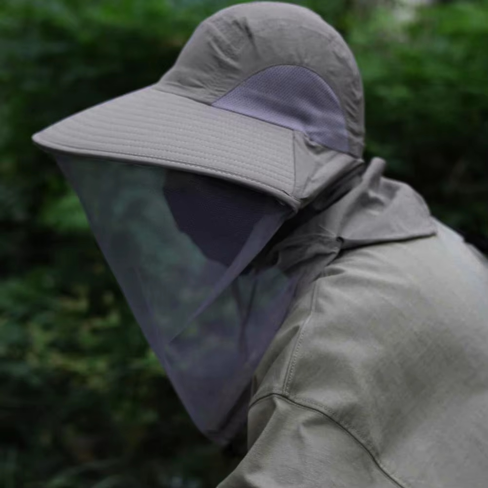 Muggenpreventiekap Voor Vissen Insectenbeschermende Kap Muggenkopnet Volledig gaas Trekkoord Winddichte band Bijenteelt