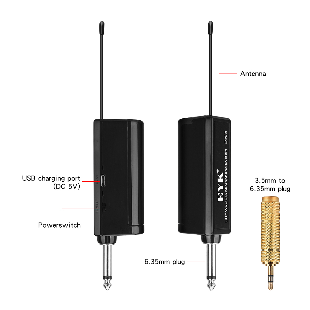 EYK EW201 UHF Wireless Microphone with Metal Karaoke Handheld Mic Rechargeable Lithium Battery Receiver for Speech Party Church