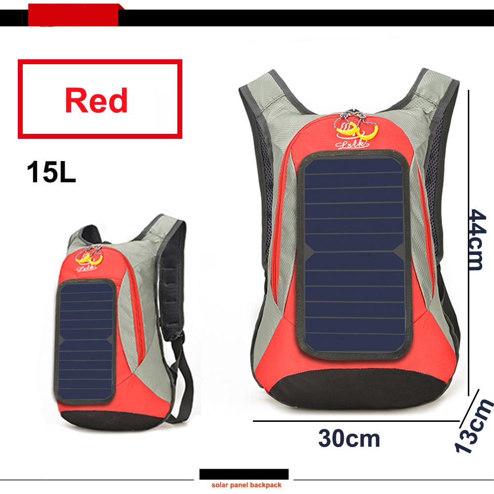 Xinpuguang 6W 6V USB Panel Solar mochila Banco de energía de batería cargador para Smartphone al aire libre Camping escalada de viajes de senderismo: red 15L